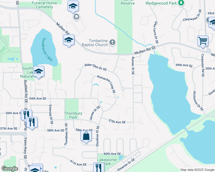 map of restaurants, bars, coffee shops, grocery stores, and more near 6438 Jeffrey Court Southeast in Lacey