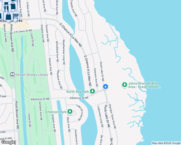 map of restaurants, bars, coffee shops, grocery stores, and more near 556 East Chance a La Mer Northeast in Ocean Shores