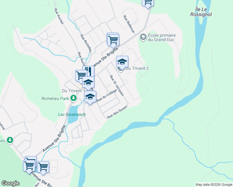 map of restaurants, bars, coffee shops, grocery stores, and more near 54 Rue du Sablon in Sainte-Brigitte-de-Laval
