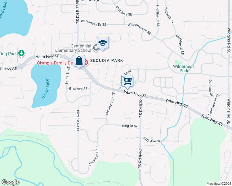 map of restaurants, bars, coffee shops, grocery stores, and more near 5221 Glenmore Drive Southeast in Olympia
