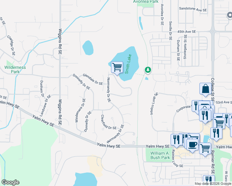 map of restaurants, bars, coffee shops, grocery stores, and more near 5134 Viewridge Drive Southeast in Olympia
