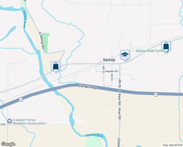 map of restaurants, bars, coffee shops, grocery stores, and more near 607 Chehalis Lane in Satsop