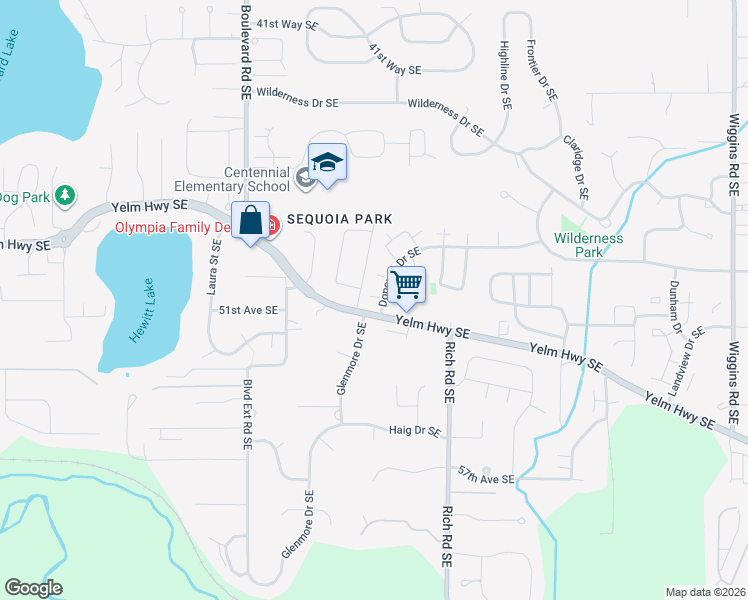 map of restaurants, bars, coffee shops, grocery stores, and more near 5107 Donovan Drive Southeast in Olympia