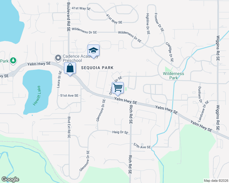 map of restaurants, bars, coffee shops, grocery stores, and more near 5030 Donovan Drive Southeast in Olympia