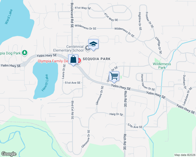 map of restaurants, bars, coffee shops, grocery stores, and more near 5049 Siskiyou Street Southeast in Olympia