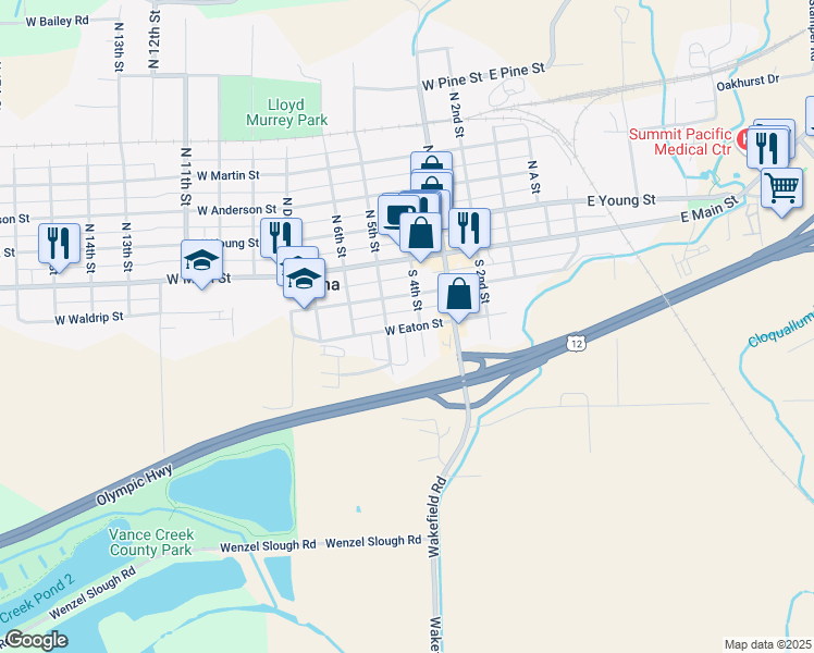 map of restaurants, bars, coffee shops, grocery stores, and more near 402 East Eaton Street in Elma