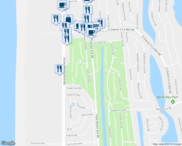 map of restaurants, bars, coffee shops, grocery stores, and more near 603 Point Brown Avenue Northeast in Ocean Shores