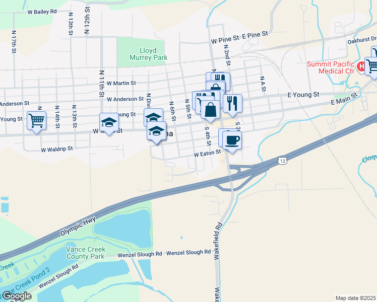 map of restaurants, bars, coffee shops, grocery stores, and more near 510 East Eaton Street in Elma