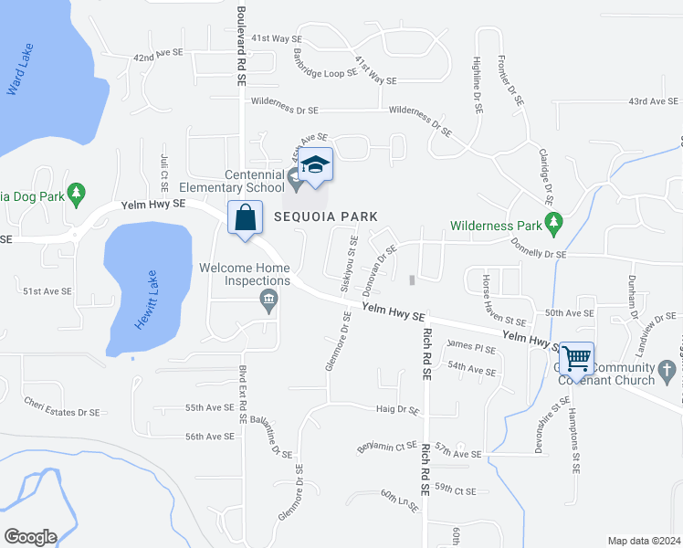 map of restaurants, bars, coffee shops, grocery stores, and more near 5049 Siskiyou Street Southeast in Olympia