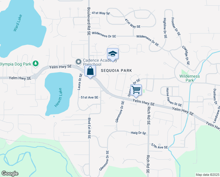 map of restaurants, bars, coffee shops, grocery stores, and more near 4828 Stratford Lane Southeast in Olympia