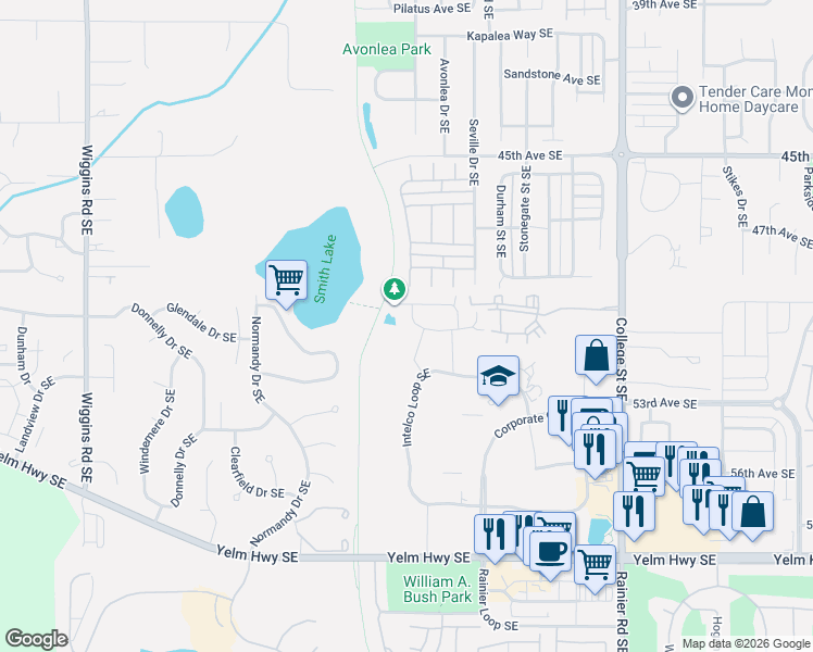 map of restaurants, bars, coffee shops, grocery stores, and more near 4221 Roxanna Loop Southeast in Lacey