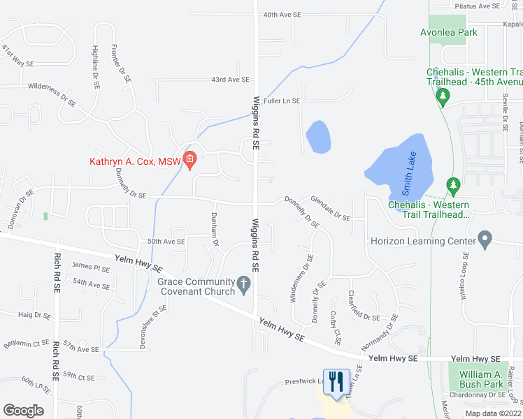 map of restaurants, bars, coffee shops, grocery stores, and more near 3601 Donnelly Drive Southeast in Olympia
