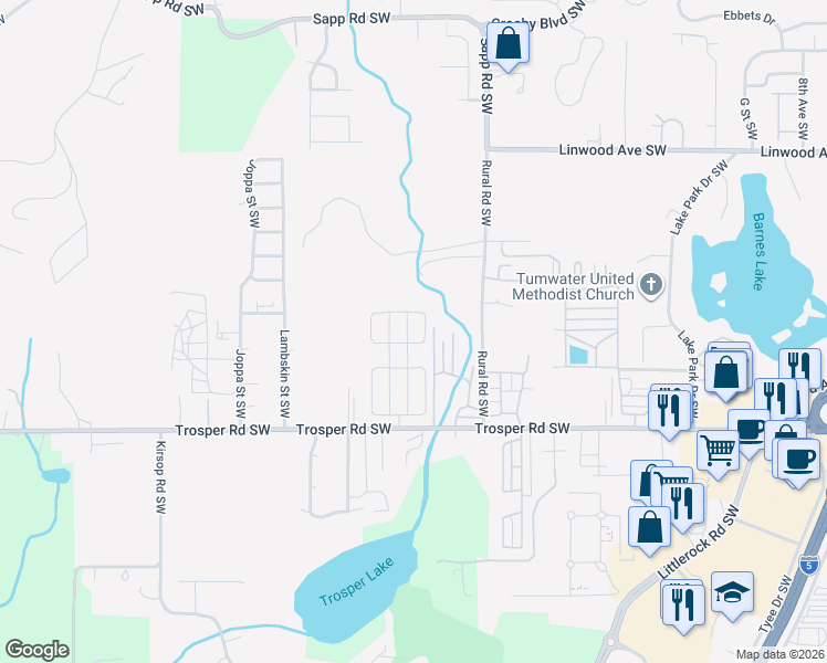 map of restaurants, bars, coffee shops, grocery stores, and more near 5094 Bald Eagle Lane Southwest in Tumwater
