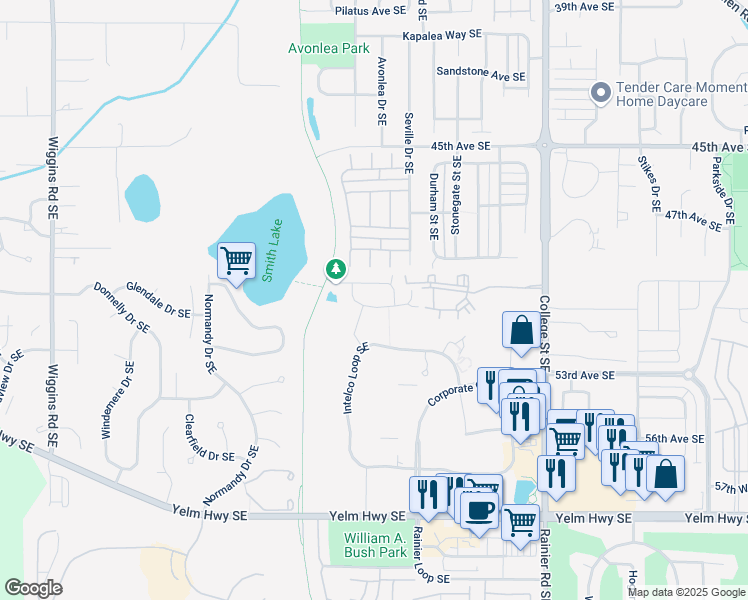 map of restaurants, bars, coffee shops, grocery stores, and more near 4254 Roxanna Loop Southeast in Lacey