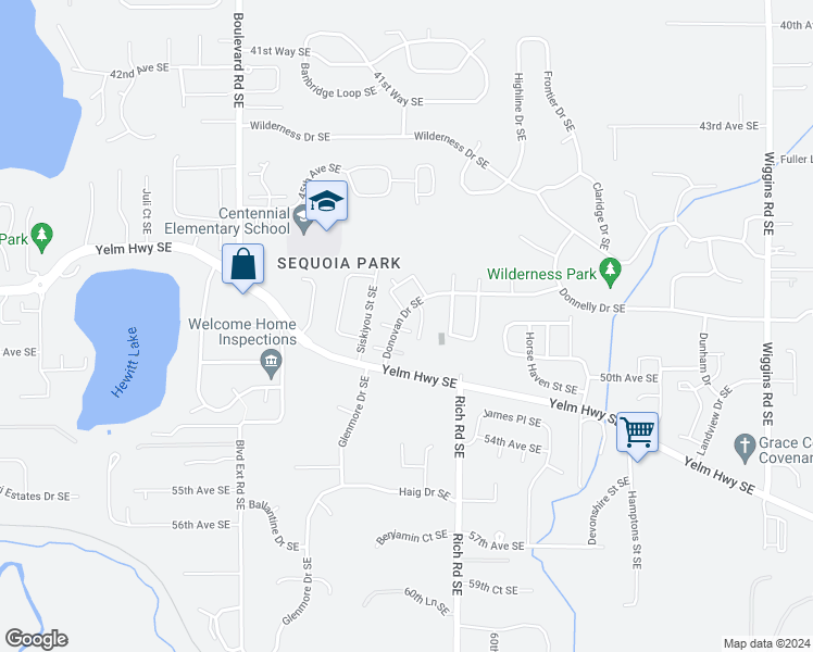map of restaurants, bars, coffee shops, grocery stores, and more near 5030 Donovan Drive Southeast in Olympia