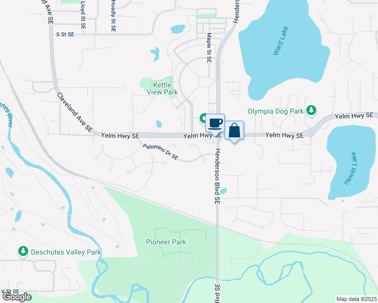 map of restaurants, bars, coffee shops, grocery stores, and more near 1218 Wickie Place Southeast in Tumwater
