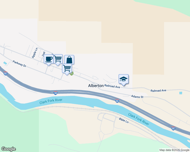 map of restaurants, bars, coffee shops, grocery stores, and more near Rosehill Ln in Alberton