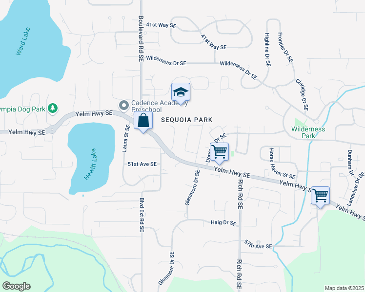 map of restaurants, bars, coffee shops, grocery stores, and more near 4828 Stratford Lane Southeast in Olympia