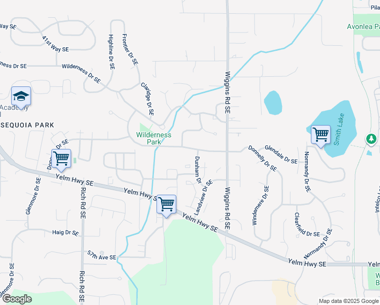map of restaurants, bars, coffee shops, grocery stores, and more near 3500 Dunham Drive in Olympia