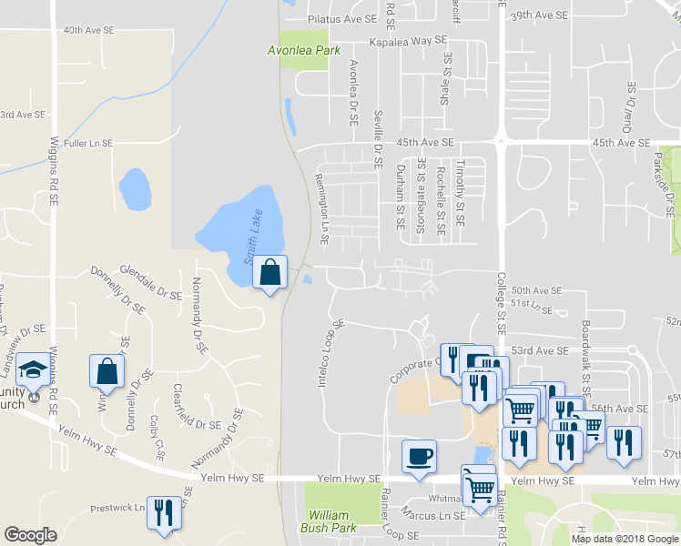 map of restaurants, bars, coffee shops, grocery stores, and more near 4254 Roxanna Loop Southeast in Lacey