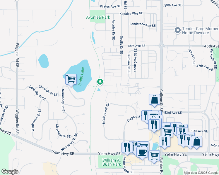 map of restaurants, bars, coffee shops, grocery stores, and more near 4254 Roxanna Loop Southeast in Lacey