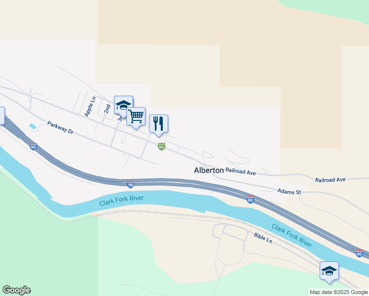 map of restaurants, bars, coffee shops, grocery stores, and more near Rosehill Ln in Alberton
