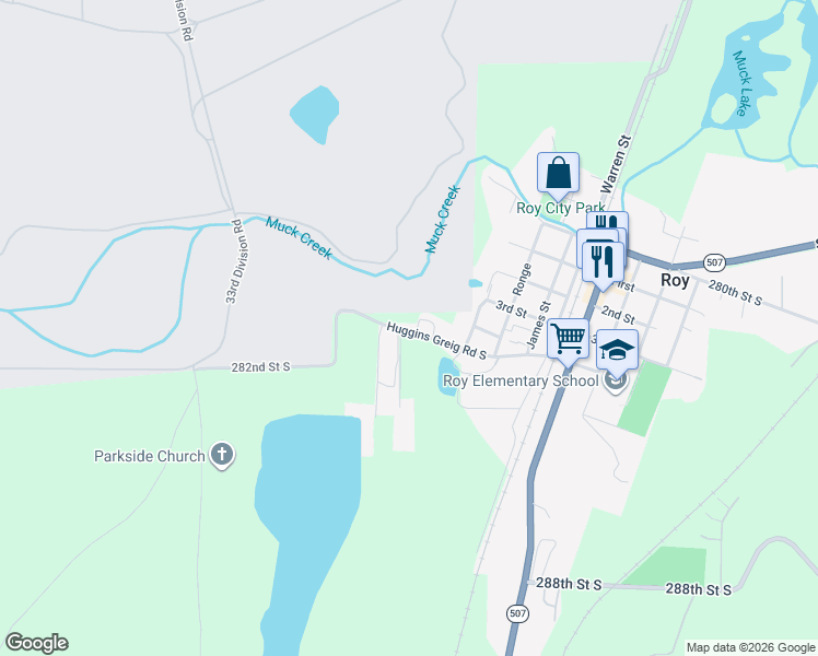 map of restaurants, bars, coffee shops, grocery stores, and more near 512 Higgins Greig Road in Roy