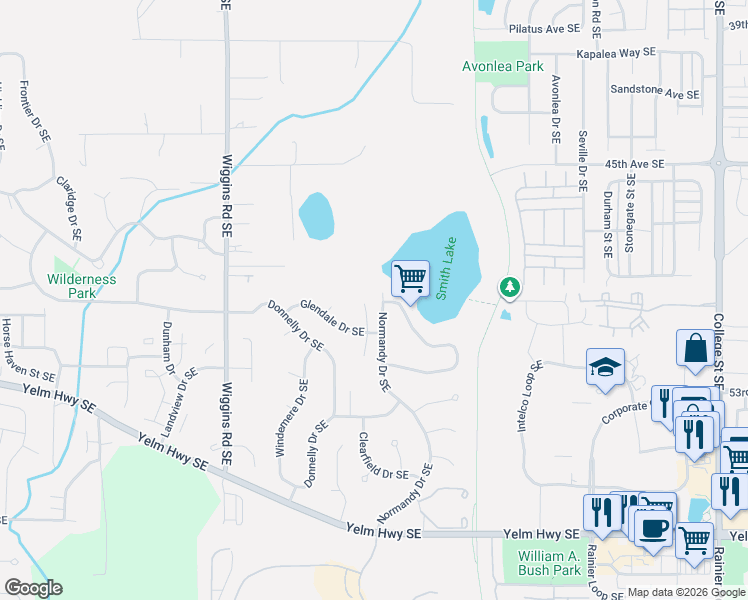 map of restaurants, bars, coffee shops, grocery stores, and more near 5013 Normandy Drive Southeast in Olympia
