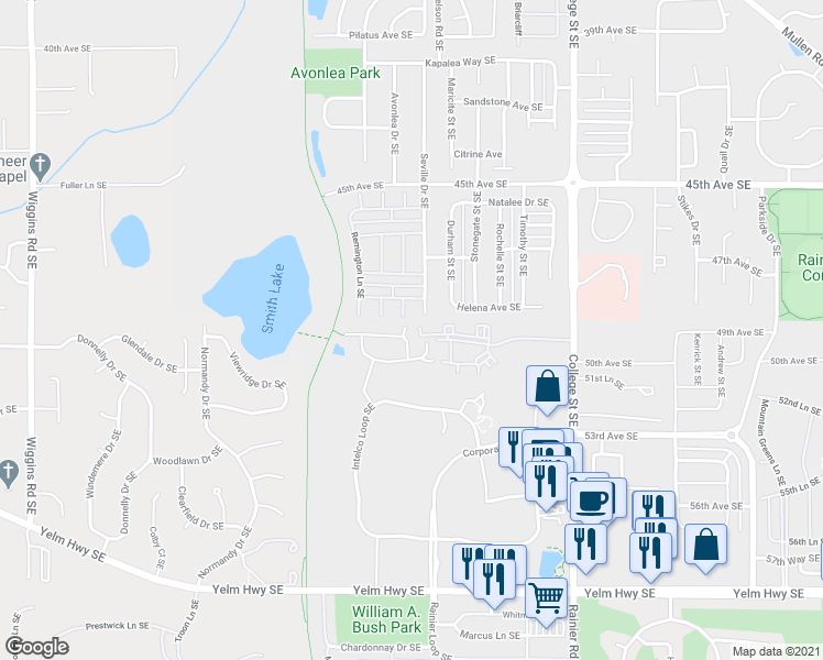 map of restaurants, bars, coffee shops, grocery stores, and more near 5020 Roxanna Court Southeast in Lacey