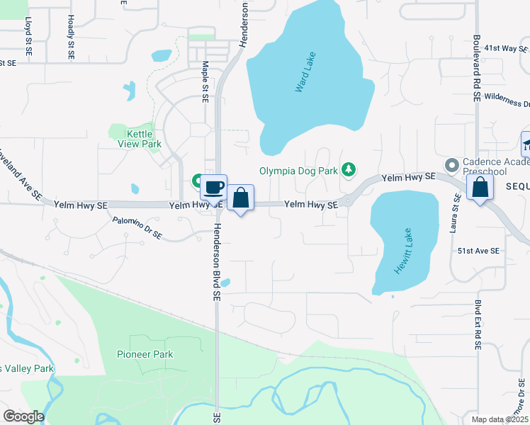 map of restaurants, bars, coffee shops, grocery stores, and more near 5045 Orvas Court Southeast in Olympia