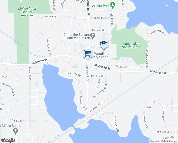 map of restaurants, bars, coffee shops, grocery stores, and more near 4816 Carpenter Road Southeast in Olympia