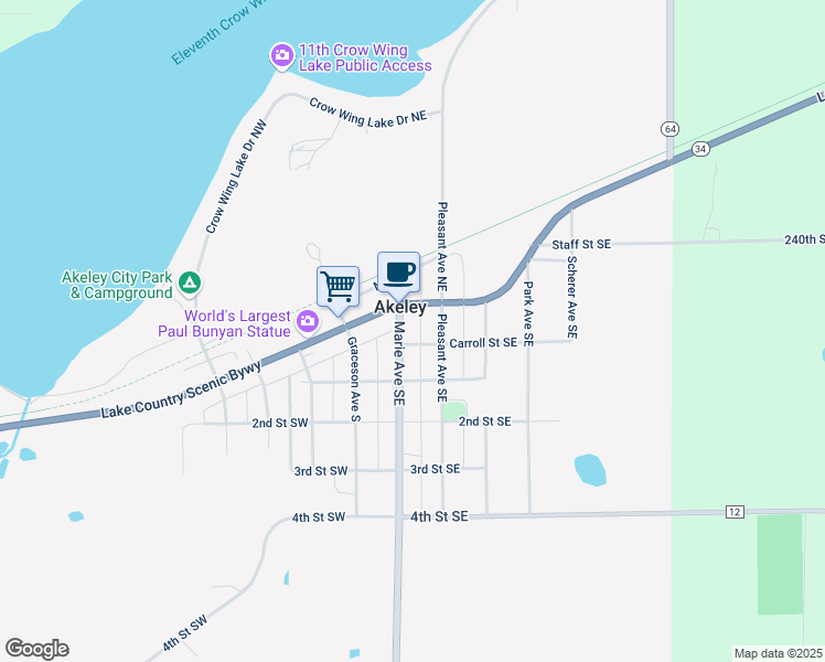 map of restaurants, bars, coffee shops, grocery stores, and more near in Akeley