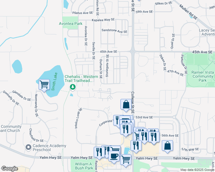 map of restaurants, bars, coffee shops, grocery stores, and more near 4601 Helena Avenue Southeast in Olympia