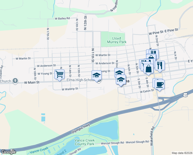 map of restaurants, bars, coffee shops, grocery stores, and more near 1014 West Main Street in Elma