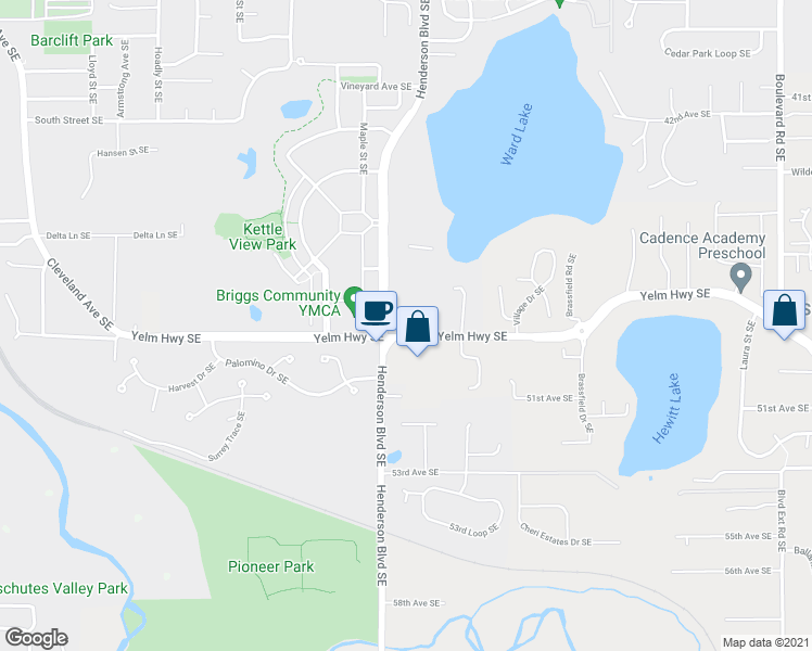 map of restaurants, bars, coffee shops, grocery stores, and more near 1700 Yelm Highway Southeast in Olympia