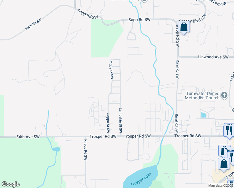 map of restaurants, bars, coffee shops, grocery stores, and more near 2435 Callaway Lane Southwest in Tumwater