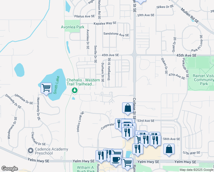 map of restaurants, bars, coffee shops, grocery stores, and more near 4821 Stonegate Street Southeast in Olympia