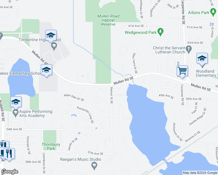 map of restaurants, bars, coffee shops, grocery stores, and more near 4821 Rumac Street Southeast in Olympia