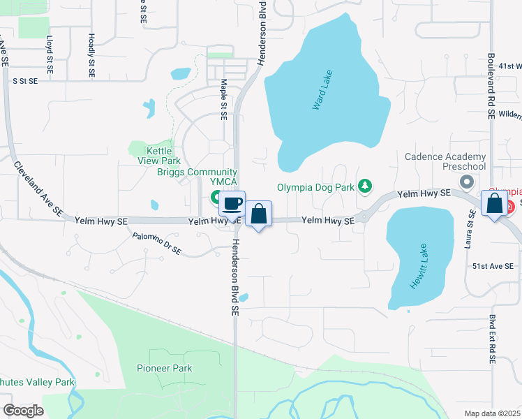 map of restaurants, bars, coffee shops, grocery stores, and more near 1700 Yelm Highway Southeast in Olympia