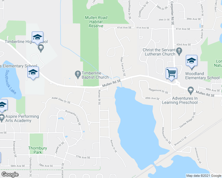 map of restaurants, bars, coffee shops, grocery stores, and more near 4736B Lakeshore Lane Southeast in Olympia