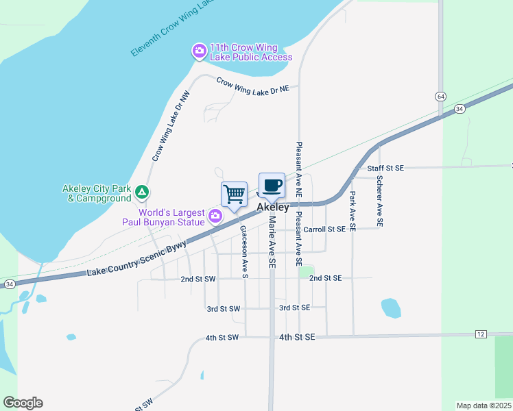 map of restaurants, bars, coffee shops, grocery stores, and more near in Akeley