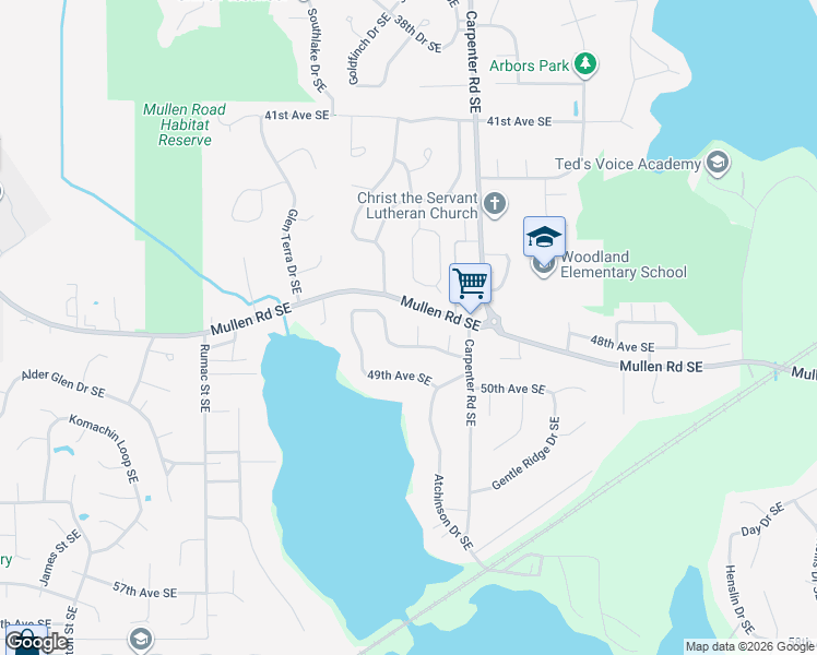 map of restaurants, bars, coffee shops, grocery stores, and more near 7241 Ridgemont Drive Southeast in Lacey