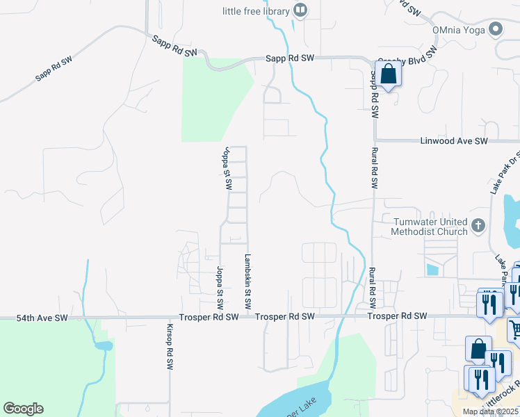 map of restaurants, bars, coffee shops, grocery stores, and more near 2347 48th Avenue Southwest in Tumwater