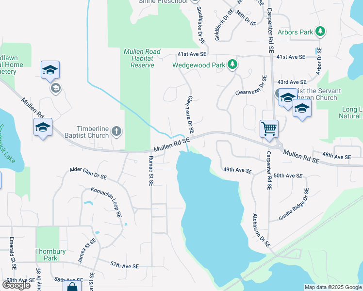 map of restaurants, bars, coffee shops, grocery stores, and more near 7007 Mullen Rd SE in Lacey