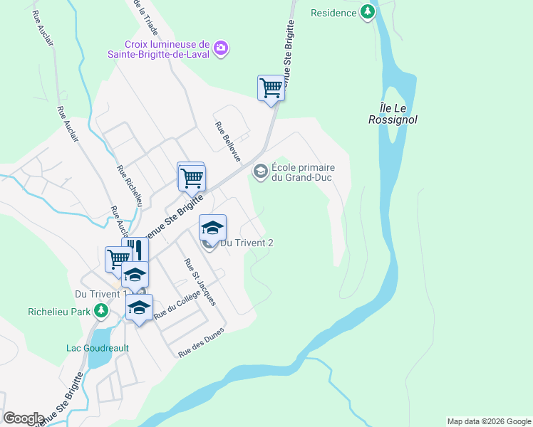 map of restaurants, bars, coffee shops, grocery stores, and more near 10 Rue des Carpates in Sainte-Brigitte-de-Laval