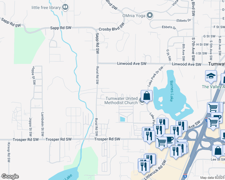 map of restaurants, bars, coffee shops, grocery stores, and more near 1810 48th Avenue Southwest in Tumwater