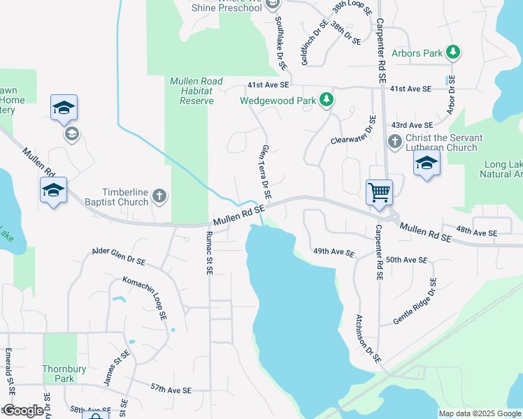map of restaurants, bars, coffee shops, grocery stores, and more near 7007 Mullen Rd SE in Lacey