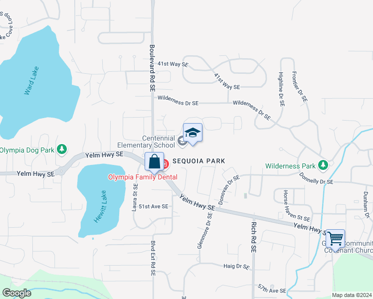 map of restaurants, bars, coffee shops, grocery stores, and more near 2637 45th Avenue Southeast in Olympia