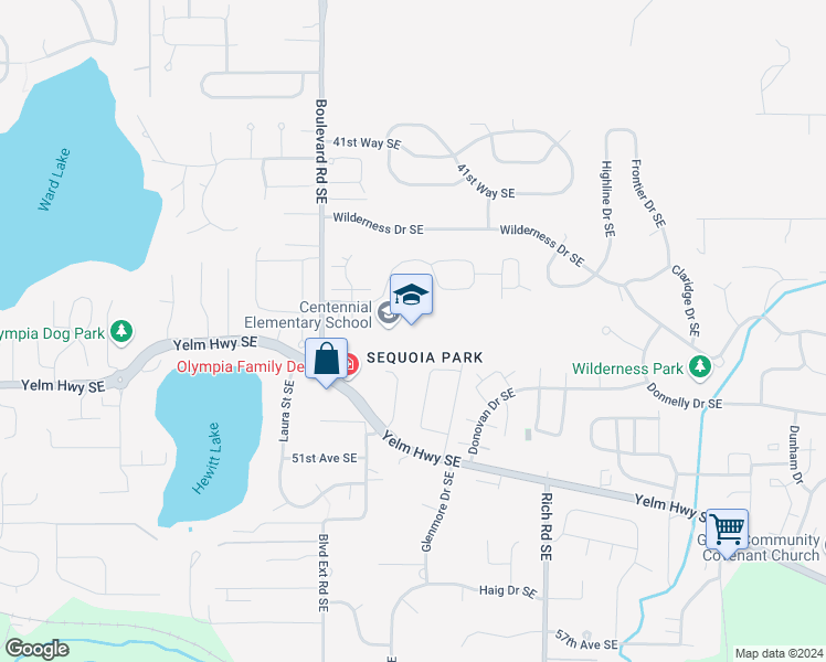 map of restaurants, bars, coffee shops, grocery stores, and more near 2637 45th Avenue Southeast in Olympia
