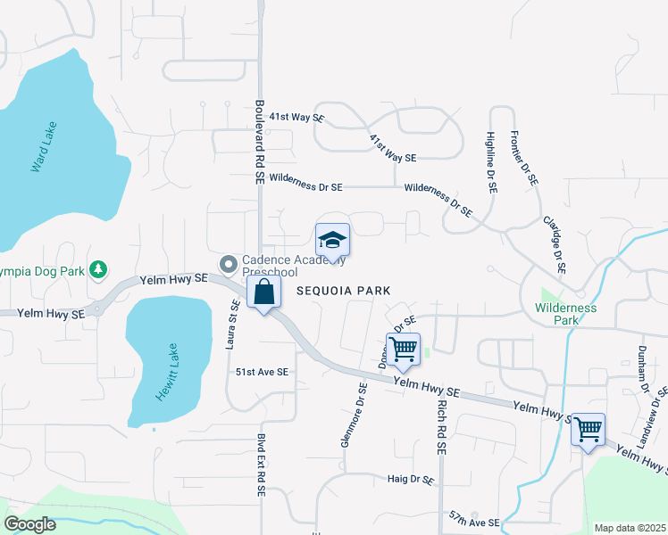map of restaurants, bars, coffee shops, grocery stores, and more near 2637 45 Avenue Southeast in Olympia